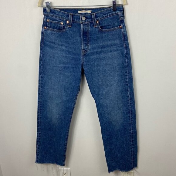 Levis Wedgie Straight Jeans Blue Revolve Size 29 x 26 Button Fly High Rise Denim - Picture 13 of 13